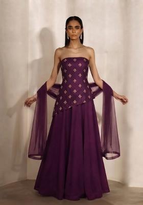 Deep Purple Embroidered Lehenga Set