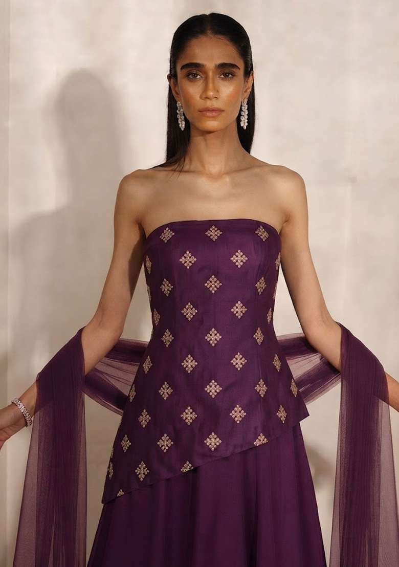 Deep Purple Embroidered Lehenga Set - Indya
