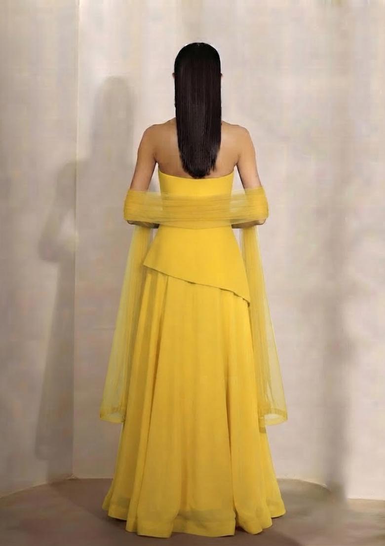 Butter Yellow Embellished Lehenga Set - Indya