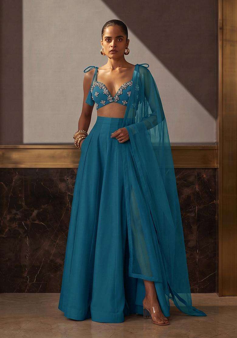 Steel Blue Embellished Fusion Set - Indya