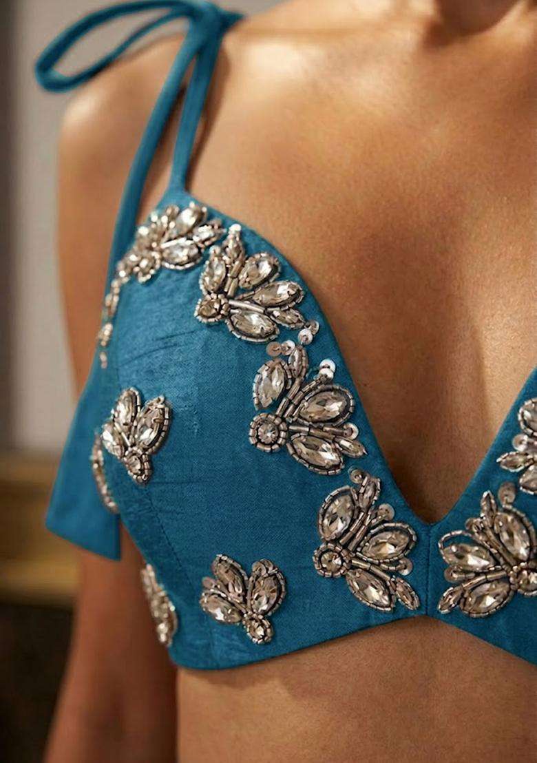Steel Blue Embellished Fusion Set - Indya