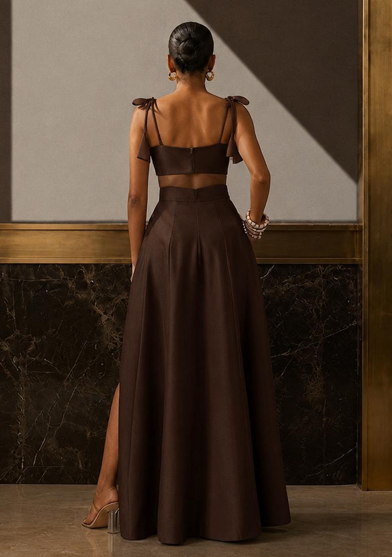 Chocolate Brown Solid Fusion Set - Indya