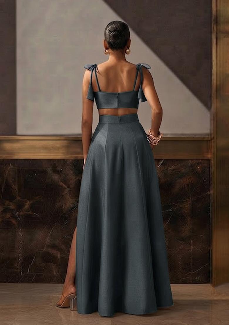 Charcoal Grey Embellished Fusion Set - Indya