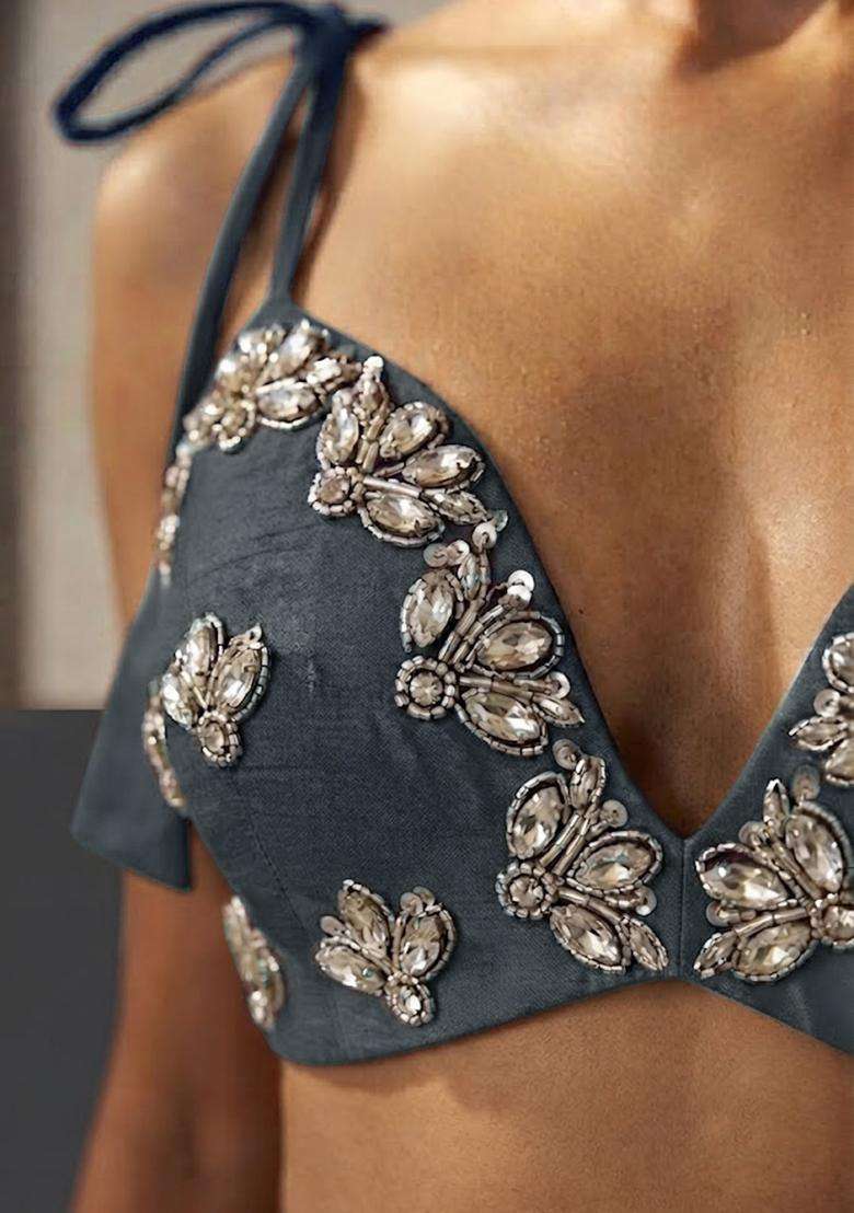 Charcoal Grey Embellished Fusion Set - Indya