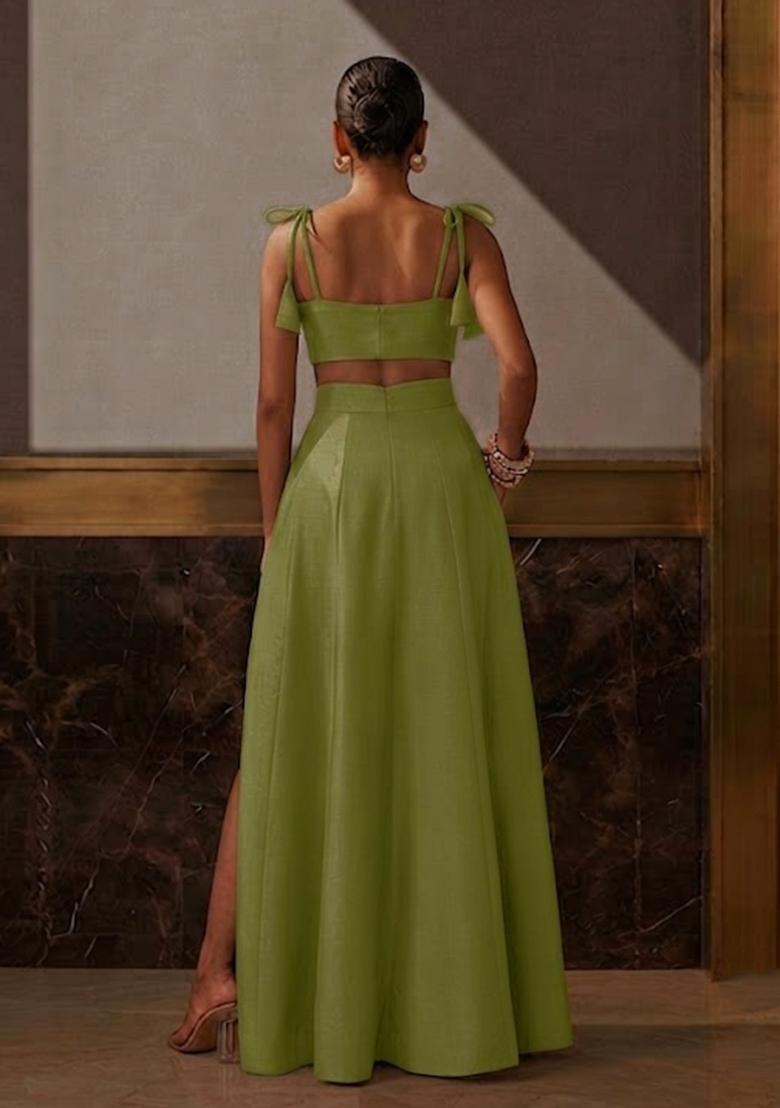 Lime Green Embellished Fusion Set - Indya