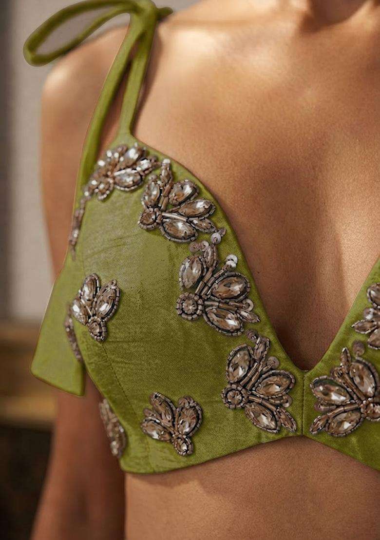 Lime Green Embellished Fusion Set - Indya