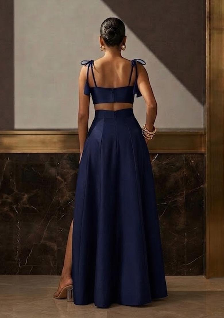 Navy Blue Embellished Lehenga Set - Indya