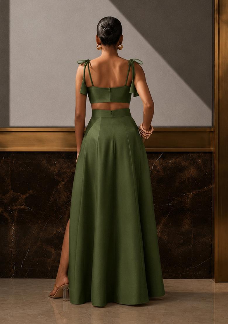 Olive Embellished Lehenga Set - Indya