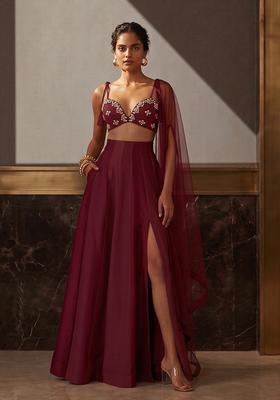 Burgundy Wine Embellished Lehenga Set