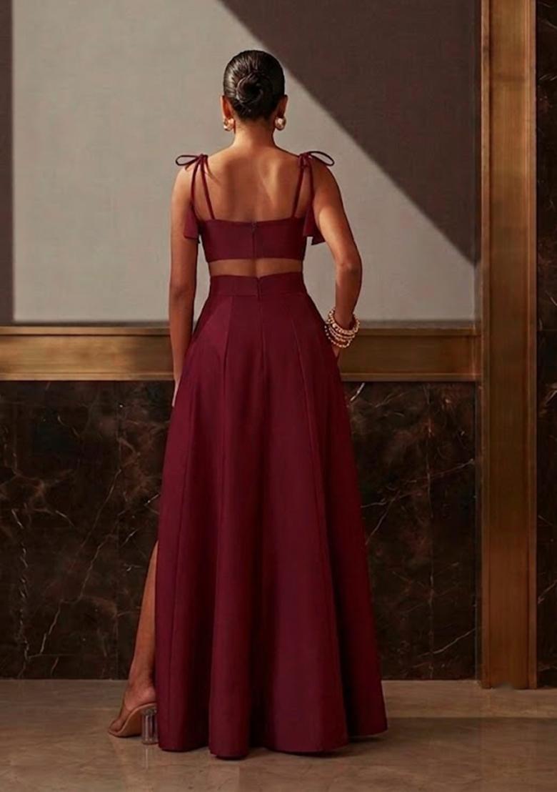Burgundy Wine Embellished Lehenga Set - Indya