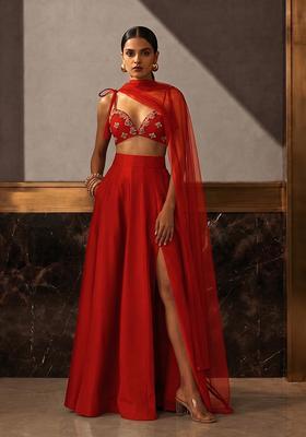 Wine Embellished Lehenga Set