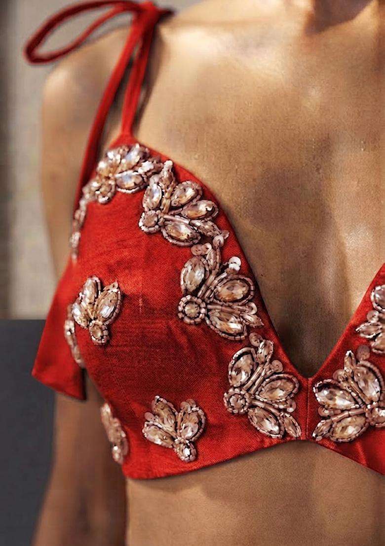 Wine Embellished Lehenga Set - Indya