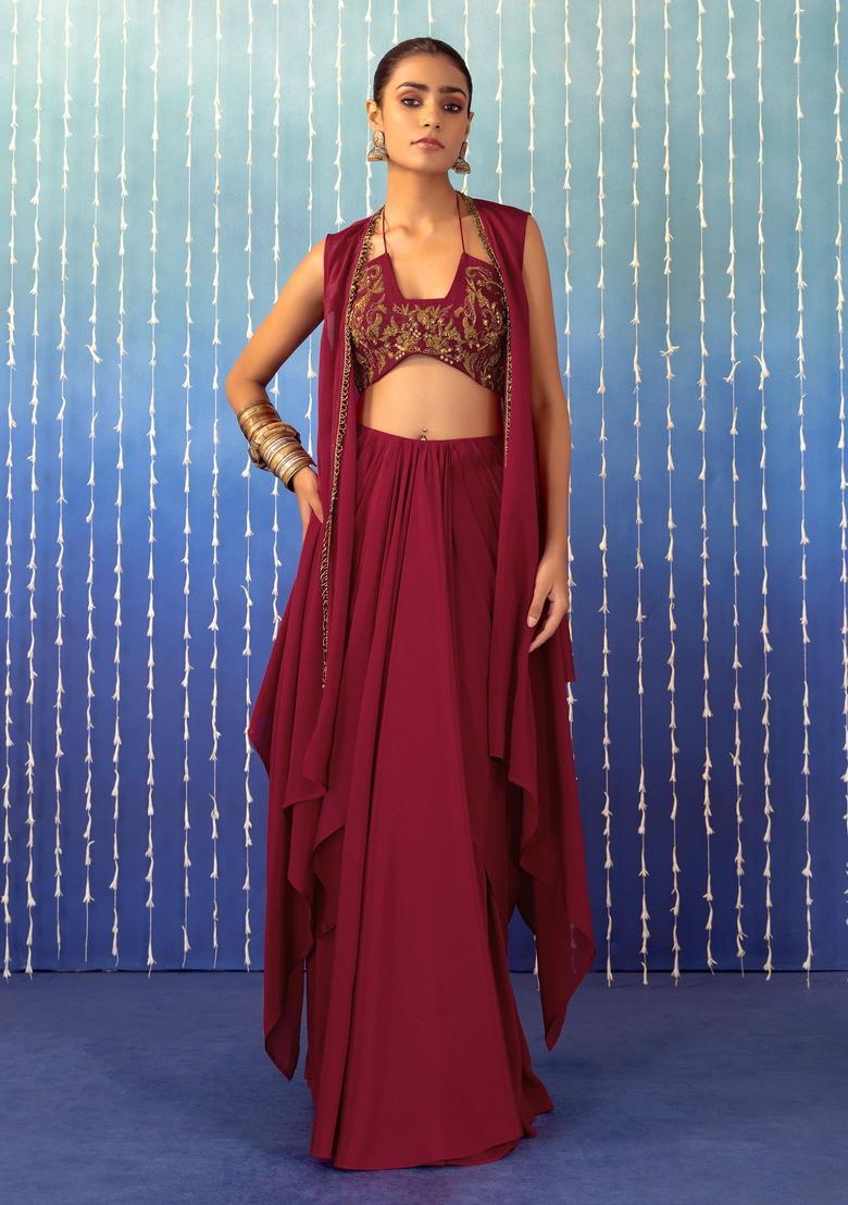 Magenta Pink Hand Work Fusion Set - Indya