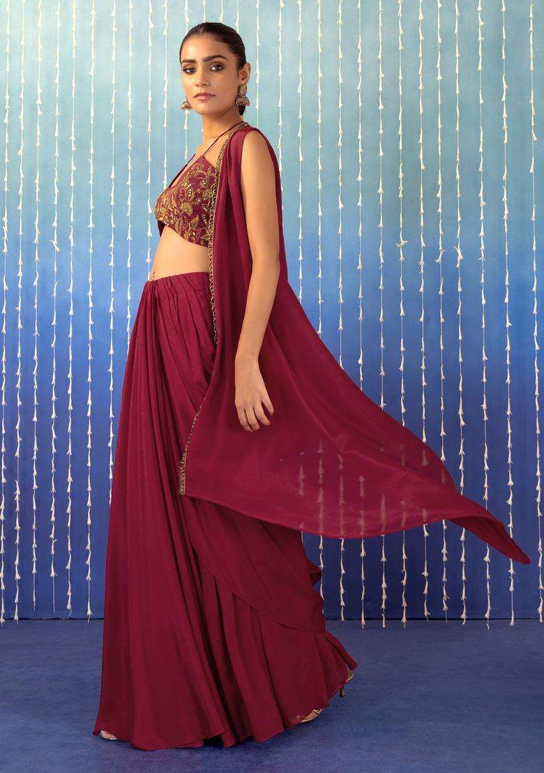 Magenta Pink Hand Work Fusion Set - Indya