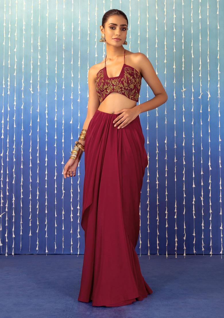 Magenta Pink Hand Work Fusion Set - Indya
