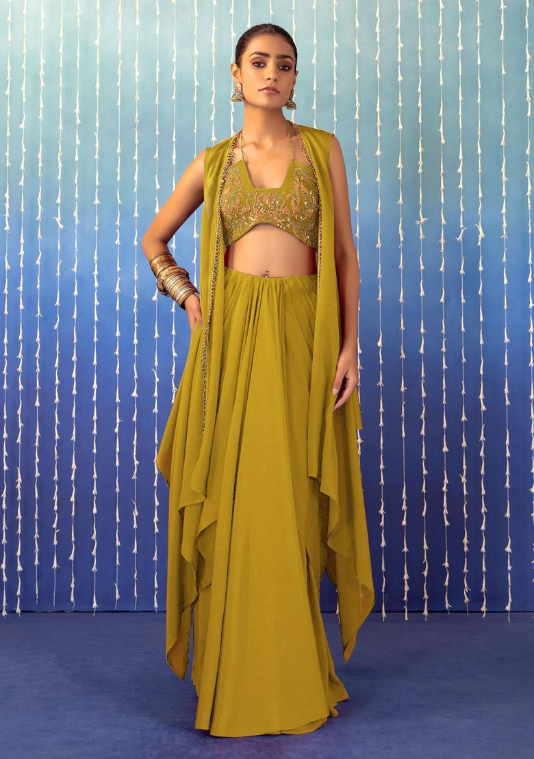 Golden Yellow Hand Work Fusion Set - Indya