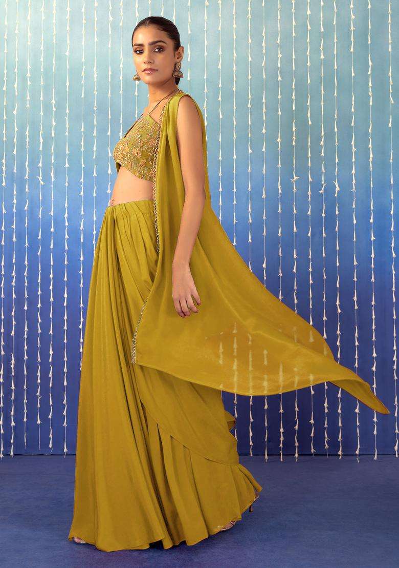 Golden Yellow Hand Work Fusion Set - Indya