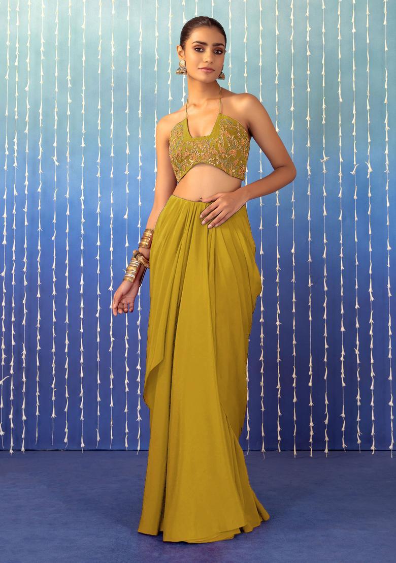 Golden Yellow Hand Work Fusion Set - Indya
