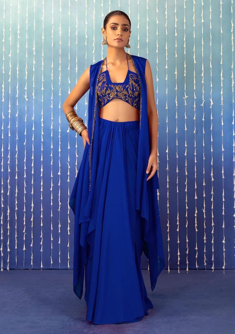 Royal Blue Hand Work Fusion Set - Indya