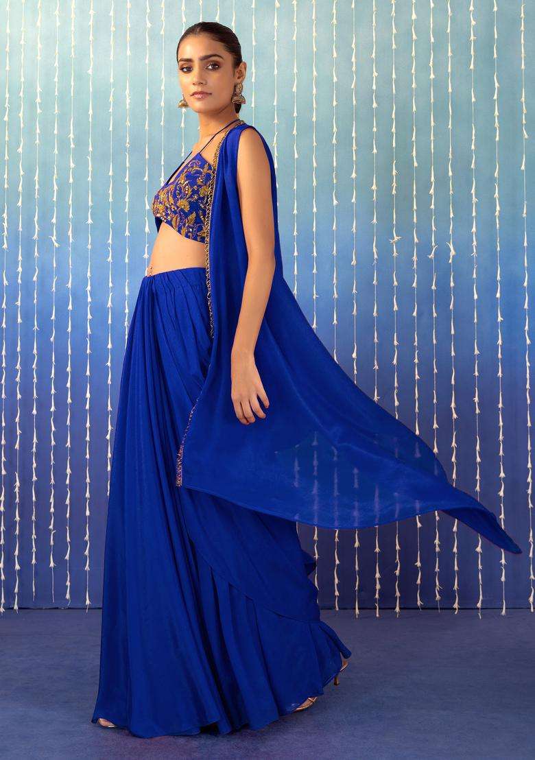 Royal Blue Hand Work Fusion Set - Indya