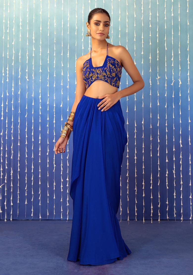 Royal Blue Hand Work Fusion Set - Indya