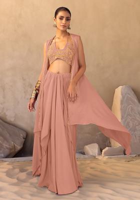 Peach Pink Hand Work Fusion Set