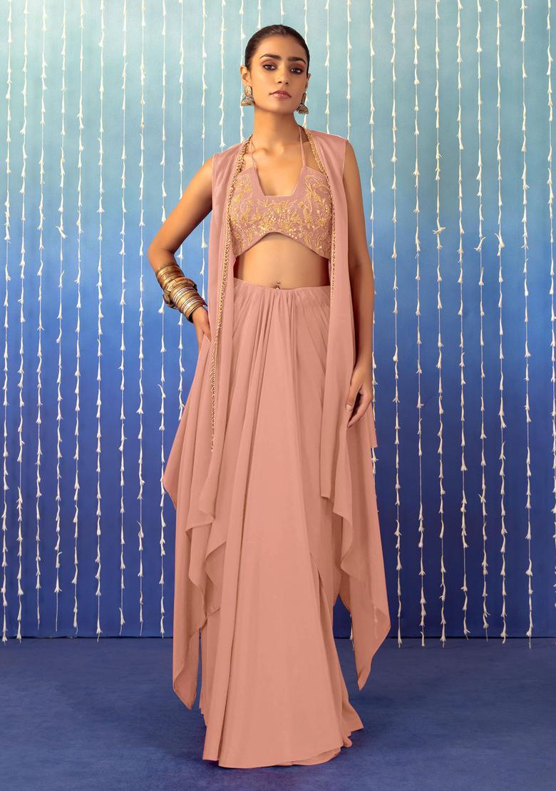 Peach Pink Hand Work Fusion Set - Indya