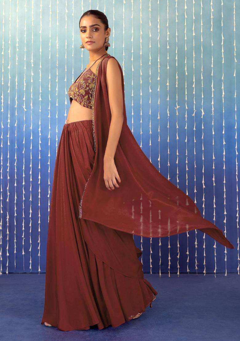 Rust Orange Hand Work Fusion Set - Indya