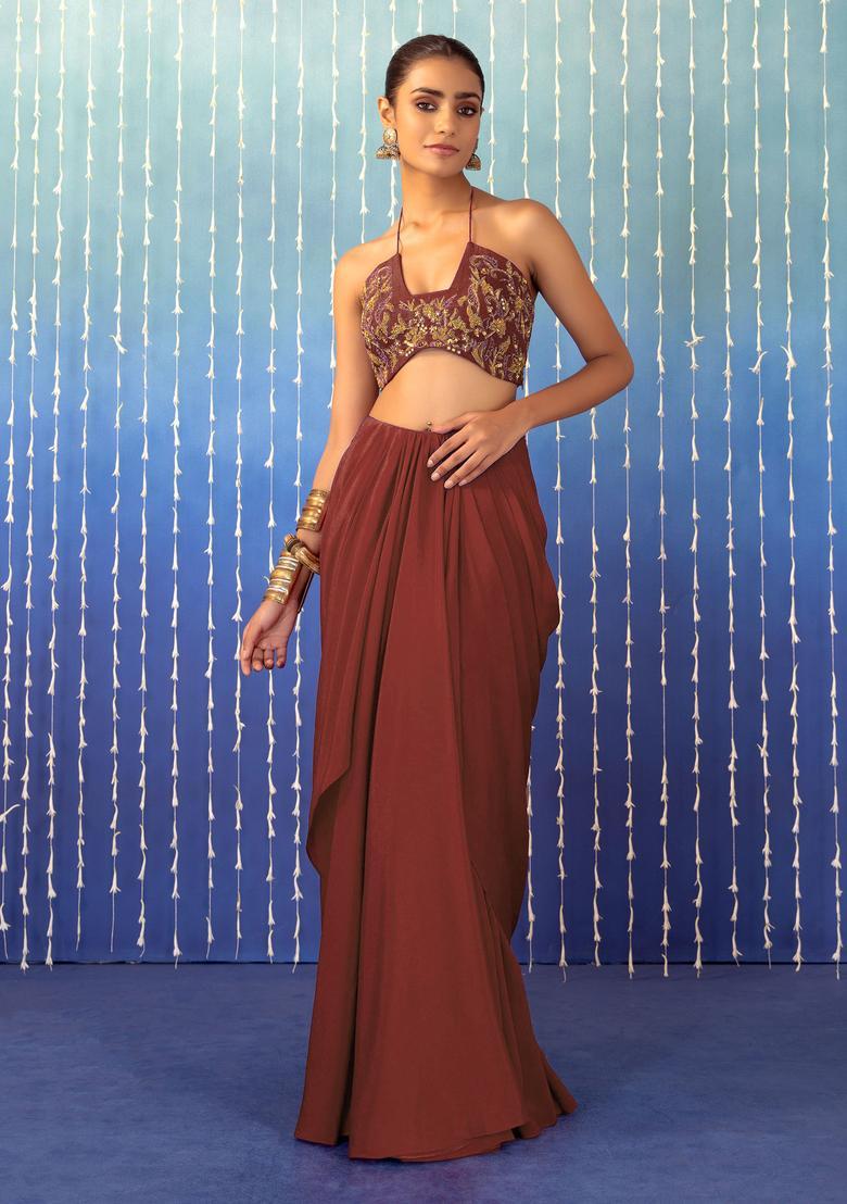 Rust Orange Hand Work Fusion Set - Indya
