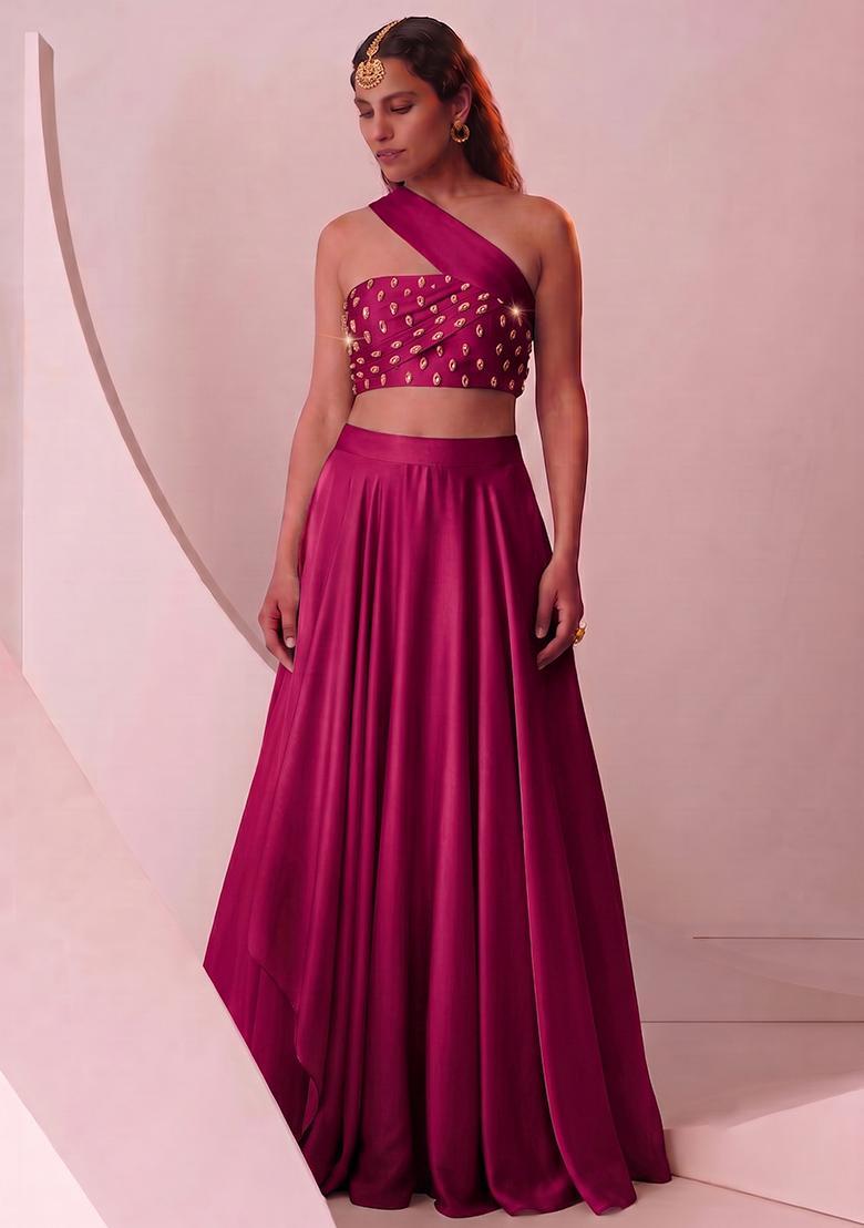 Magenta Handwork Lehenga Set - Indya