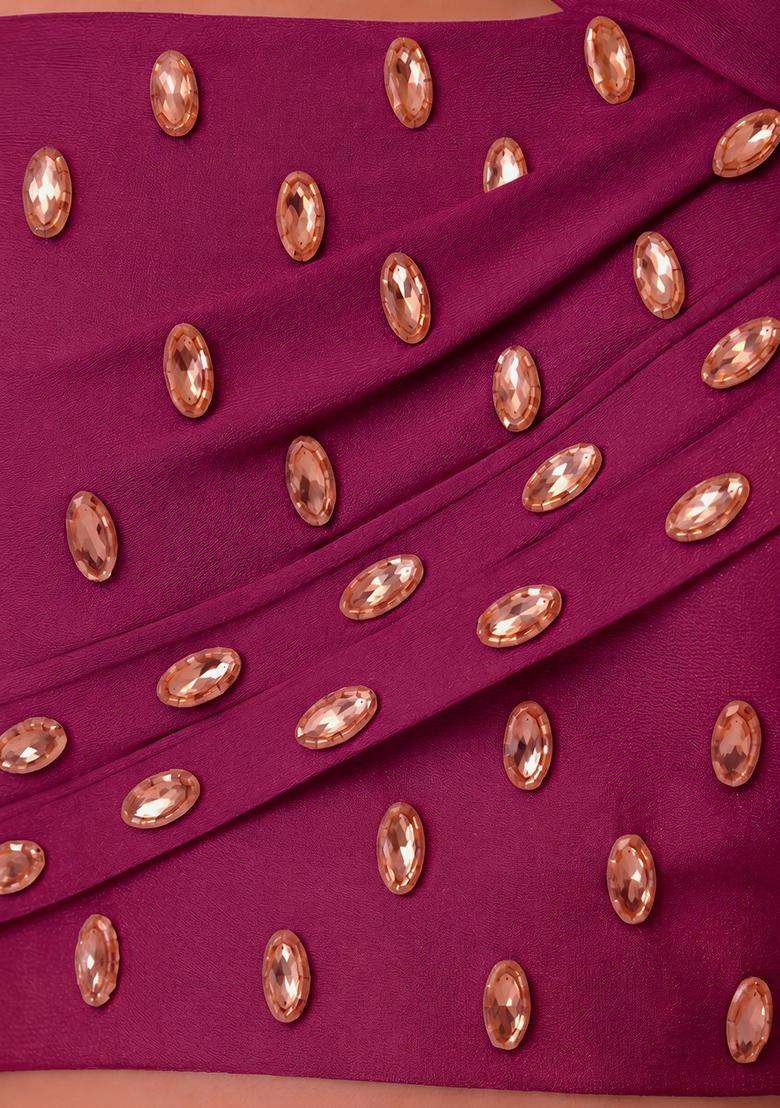 Magenta Handwork Lehenga Set - Indya