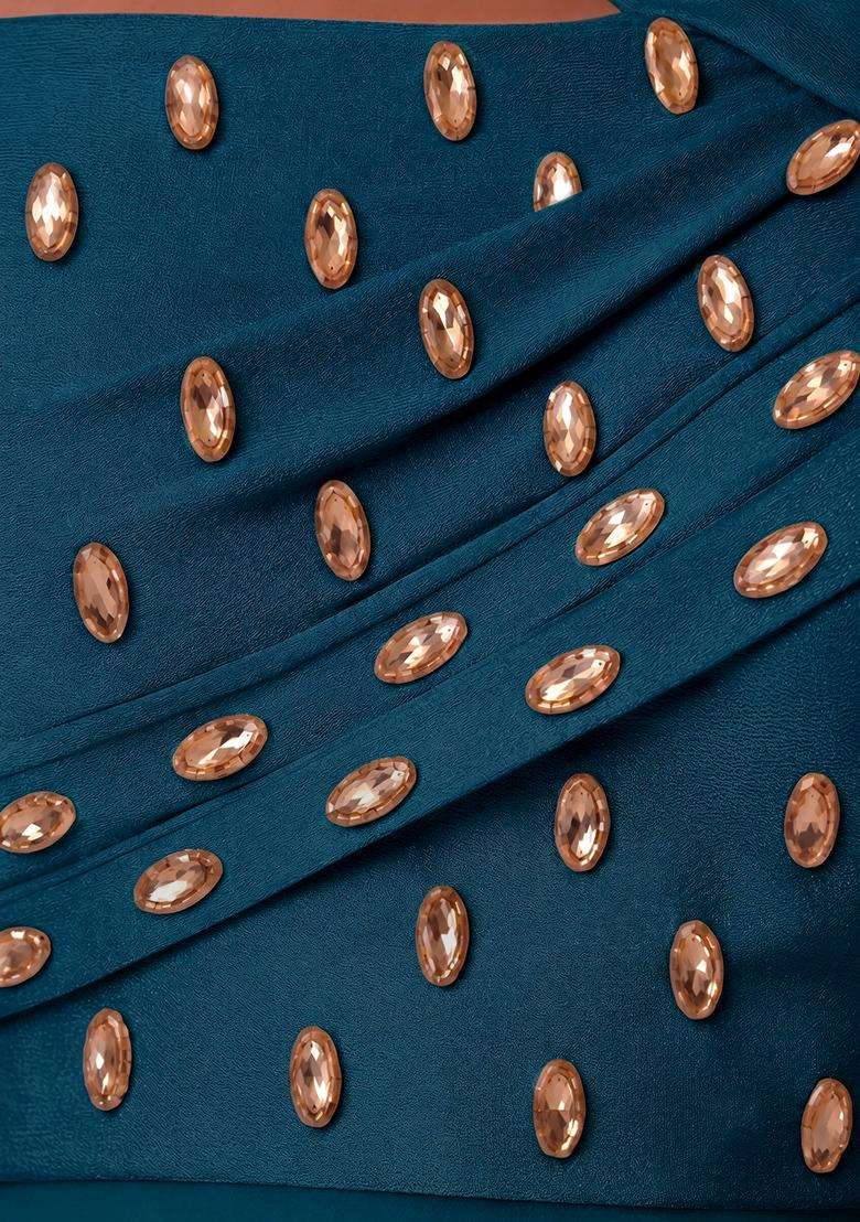 Teal Green Handwork Lehenga Set - Indya