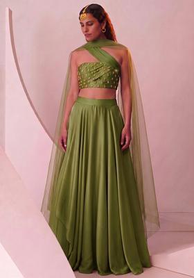 Olive Green Handwork Lehenga Set