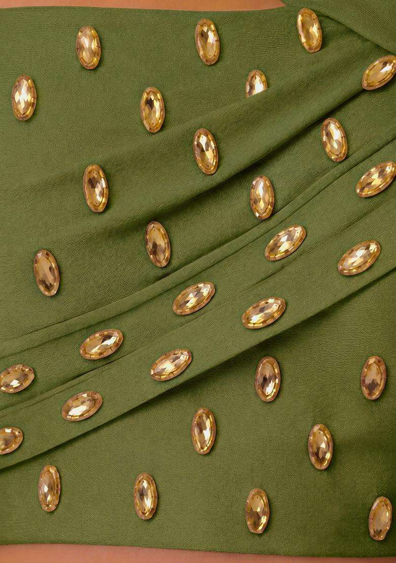 Olive Green Handwork Lehenga Set - Indya