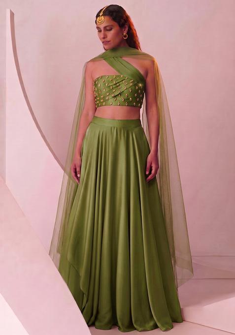 Olive Green Handwork Lehenga Set