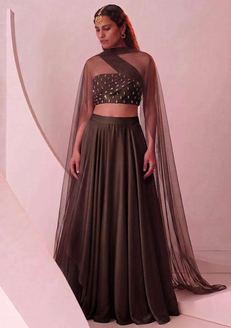 Brown Handwork Lehenga Set - Indya