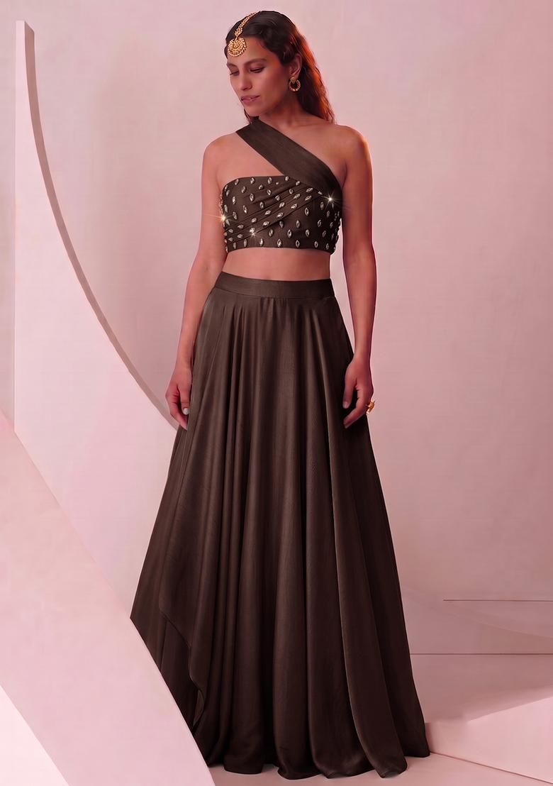 Brown Handwork Lehenga Set - Indya