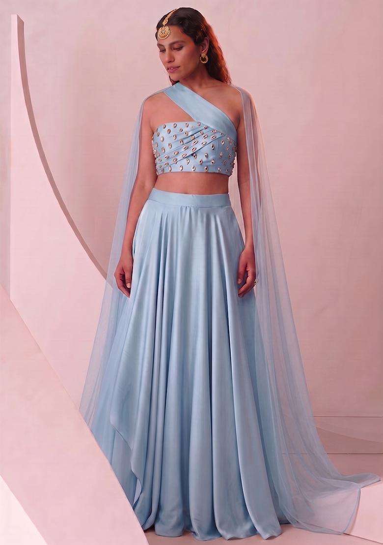 Baby Blue Handwork Lehenga Set - Indya