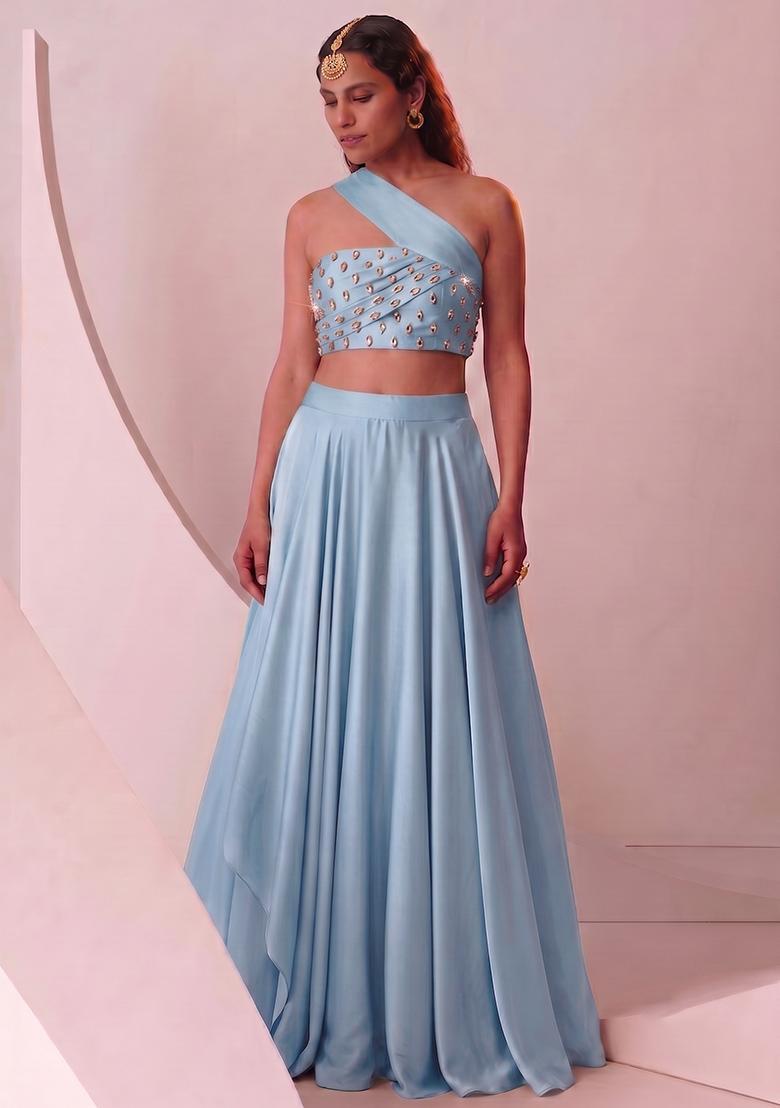 Baby Blue Handwork Lehenga Set - Indya