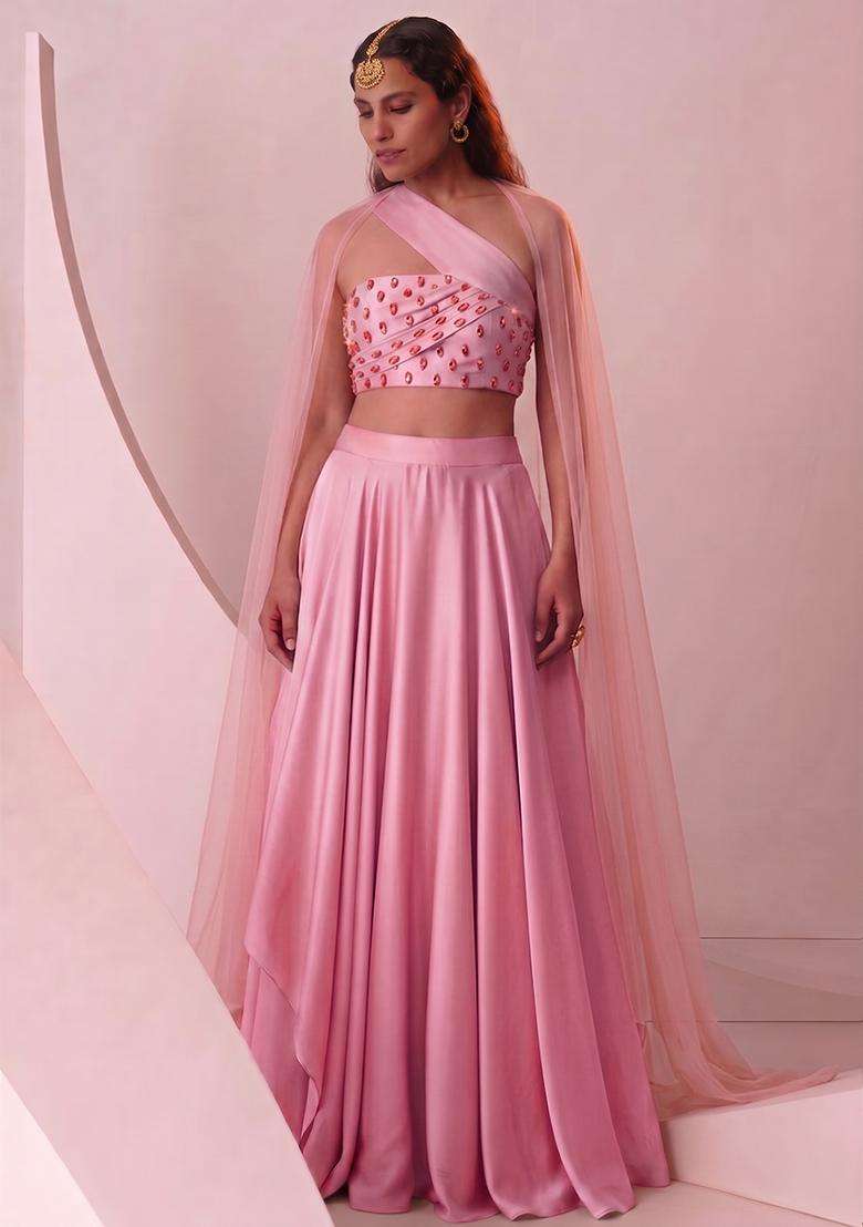 Baby Pink Handwork Lehenga Set - Indya