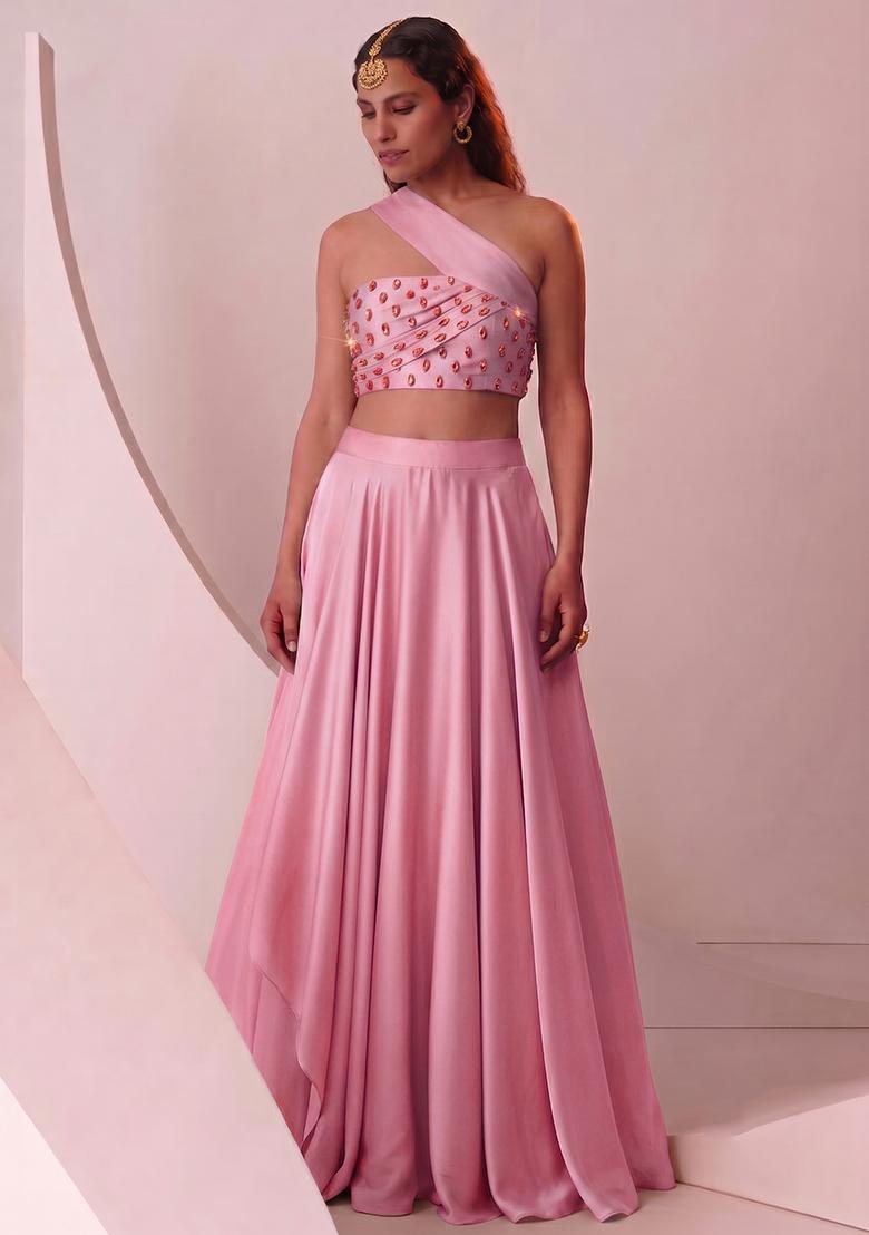 Baby Pink Handwork Lehenga Set - Indya