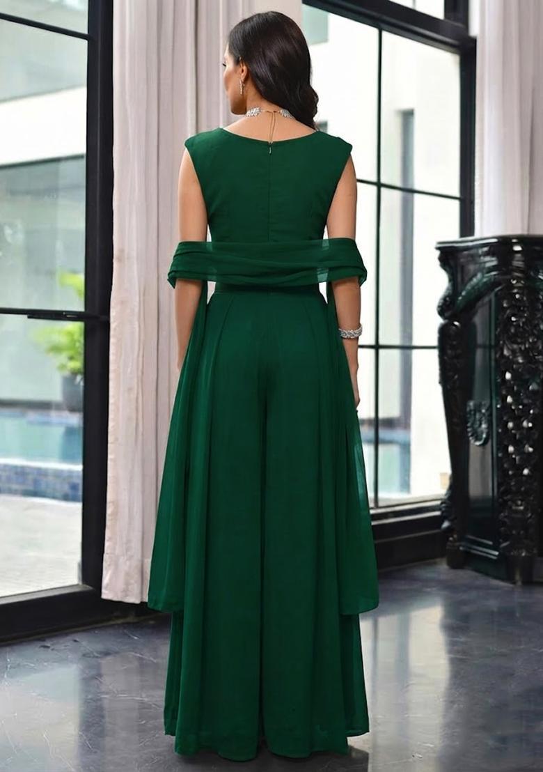 Dark Green Handwork Lehenga Set - Indya