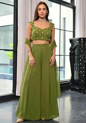 Olive Green Handwork Lehenga Set