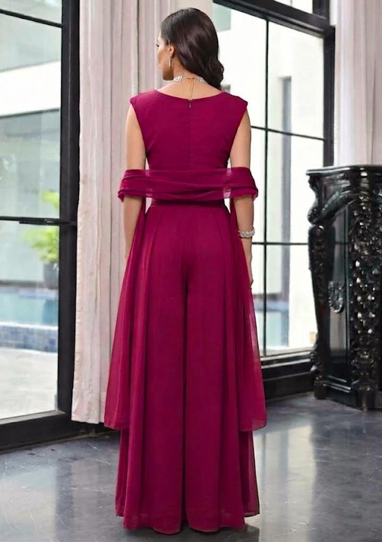 Magenta Handwork Lehenga Set - Indya