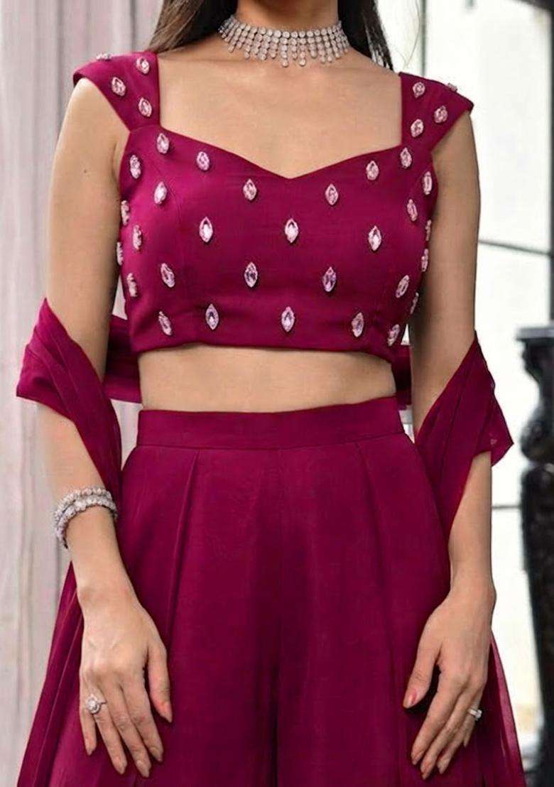 Magenta Handwork Lehenga Set for Diwali and Festive Wear - Indya
