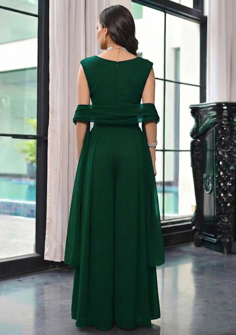 Dark Green Handwork Fusion Set - Indya