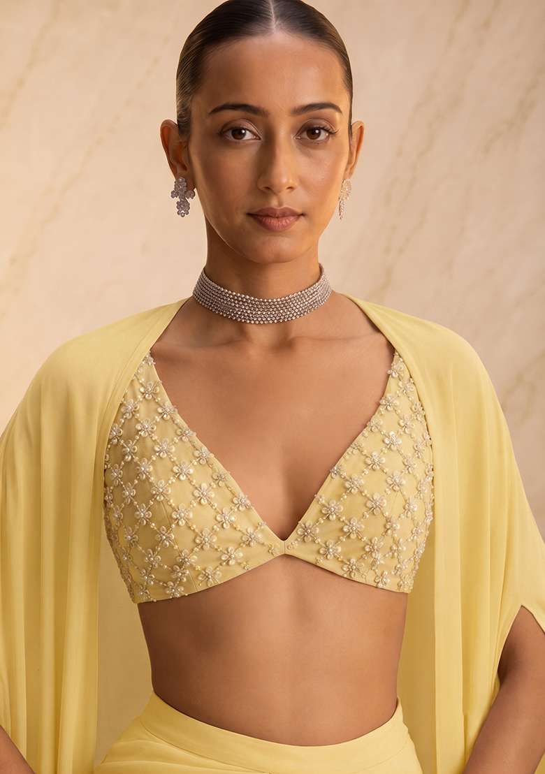 Butter Yellow Handwork Fusion Set - Indya