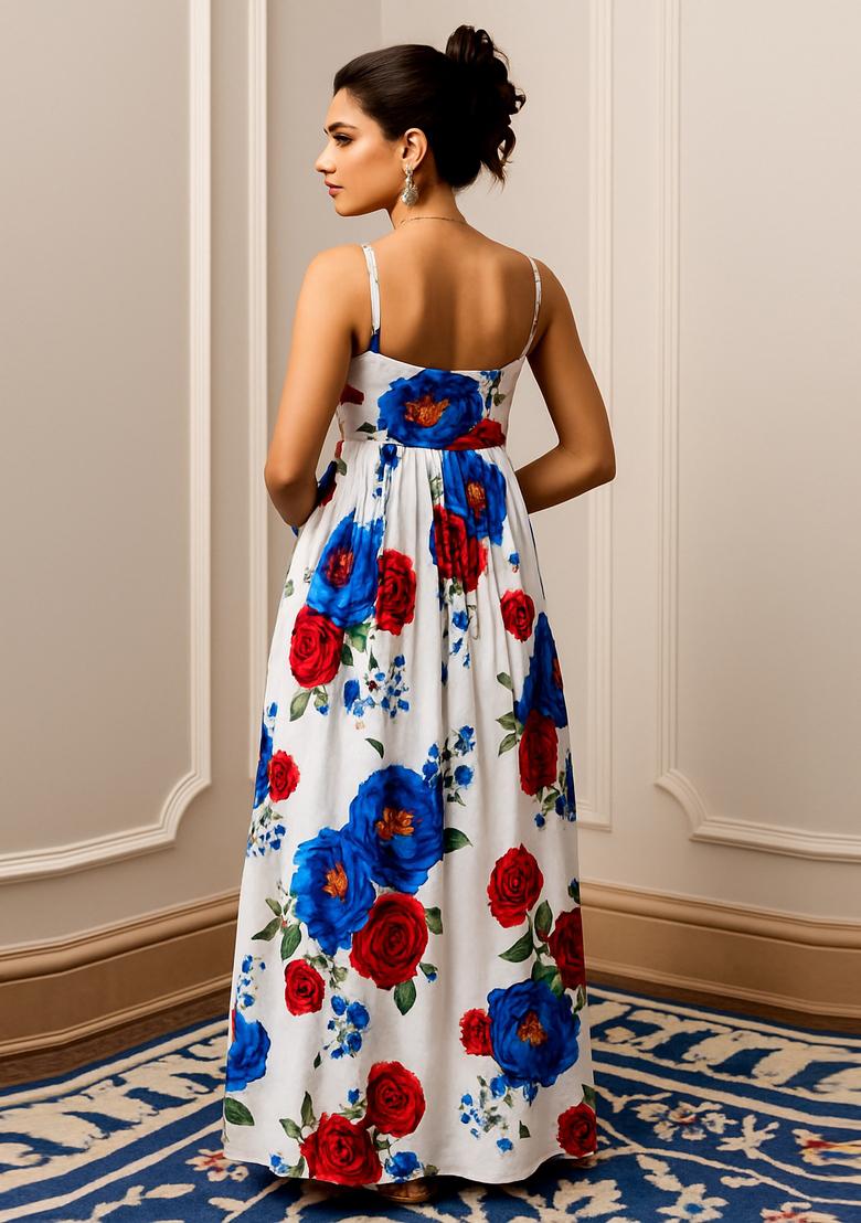 White Crepe Printed Dress - Indya