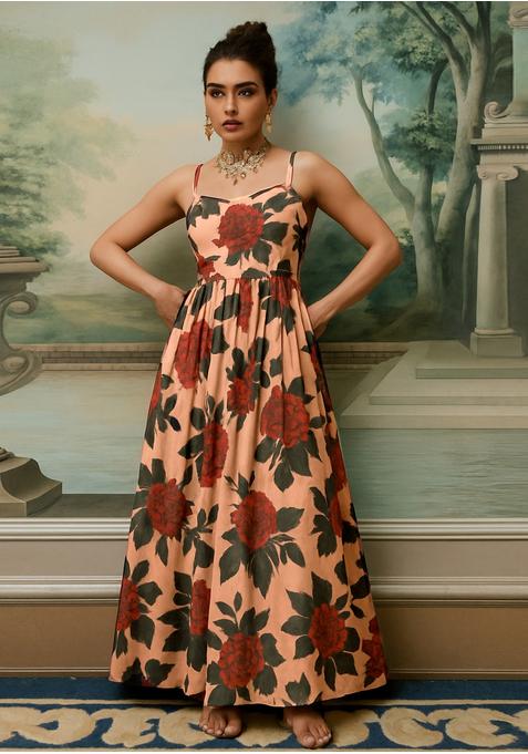 Light Brown Crepe Printed Dress