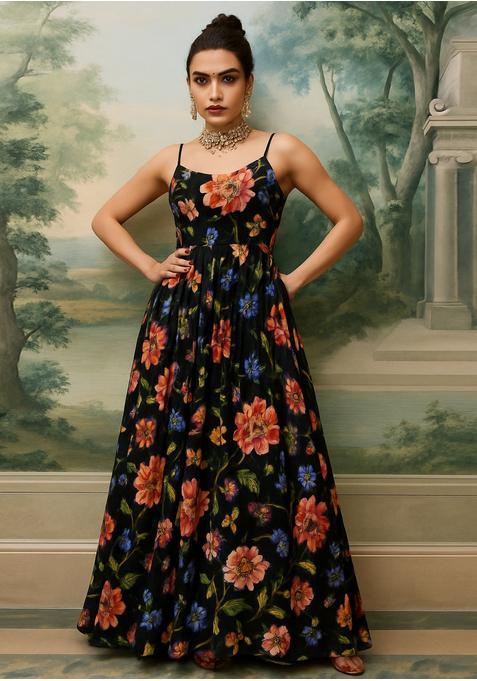 Black Georgette Printed Dress